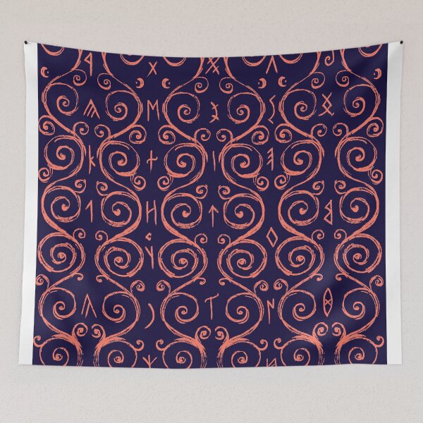 Item preview, Swirly Organic Folk Motif with Runes Blue Red designed and sold by antlerstone.