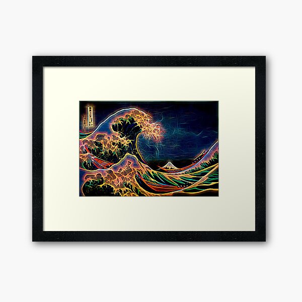 The Great Wave Off Kanagawa - Stylish Futuristic Rendition Framed Art Print