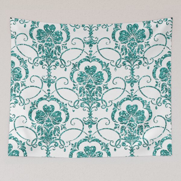 Item preview, Glitter Damask Pattern in Teal Green designed and sold by WisdomInspired.