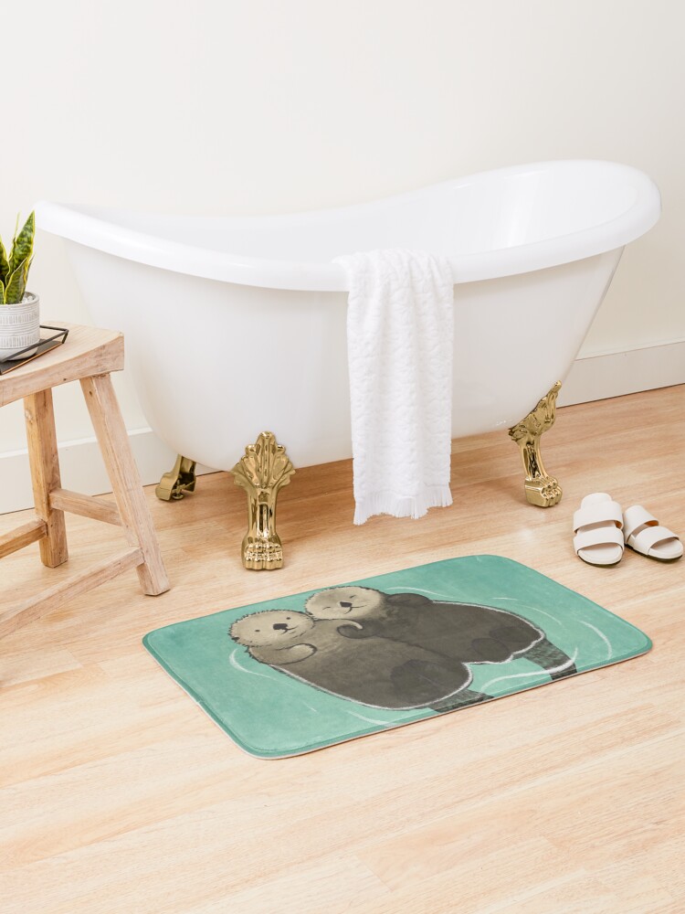 Thumbnail 1 of 6, Bath Mat, Significant Otters - Otters Holding Hands designed and sold by StudioMarimo.