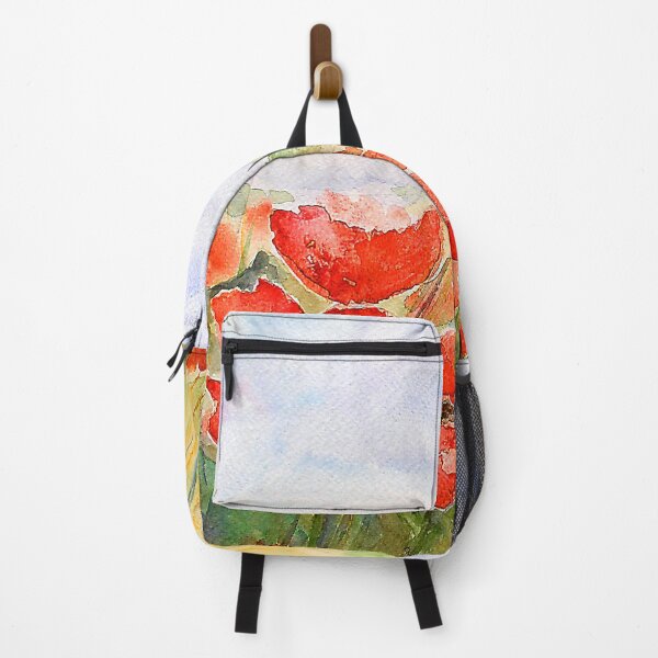 Artikelvorschau, Sommerlandschaft mit leuchtend roten Blüten entworfen und verkauft von ElenaGalaxyArt.