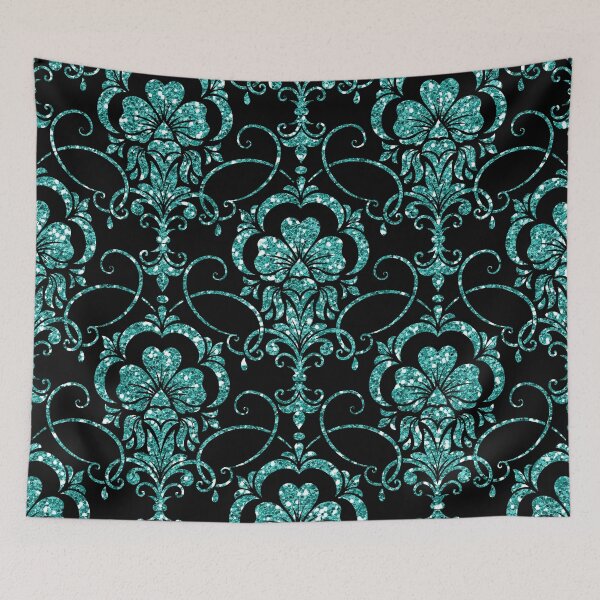 Item preview, Glitter Damask Pattern in Teal and Black  designed and sold by WisdomInspired.
