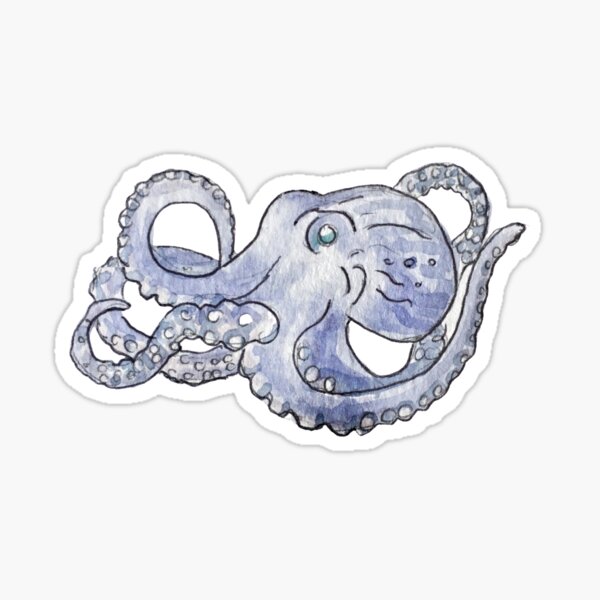 Purple Octopus in Watercolor - Whimsical Sea Creature Painting  Sticker