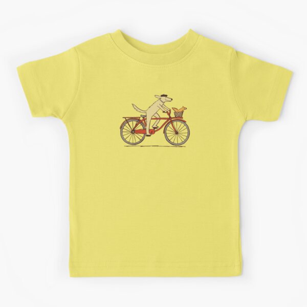 Dog and Squirrel are Friends | Whimsical Animal Art | Dog Riding a Bicycle Kids T-Shirt