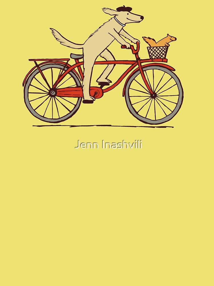Thumbnail 2 of 2, Baby One-Piece, Dog and Squirrel are Friends | Whimsical Animal Art | Dog Riding a Bicycle designed and sold by Jenn Inashvili.