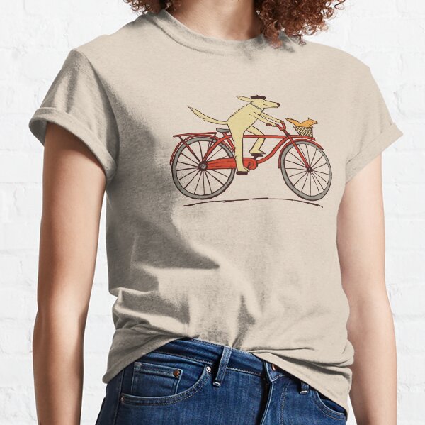 Dog and Squirrel are Friends | Whimsical Animal Art | Dog Riding a Bicycle Classic T-Shirt