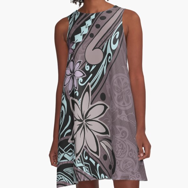 Samoan Maroon Tribal Turtle Print A-Line Dress