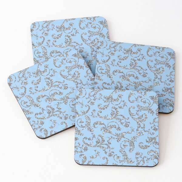 Item preview, Glitter Damask Pattern in Silver and Blue designed and sold by WisdomInspired.
