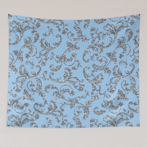 Item preview, Glitter Damask Pattern in Silver and Blue designed and sold by WisdomInspired.