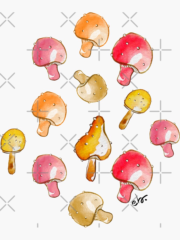 Cute watercolour mushrooms by ebozzastudio