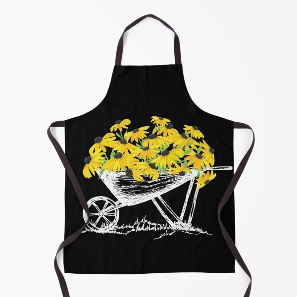 Item preview, White sketched wheel barrow with black eyed yellow susan flowers designed and sold by The Pattern Mill.