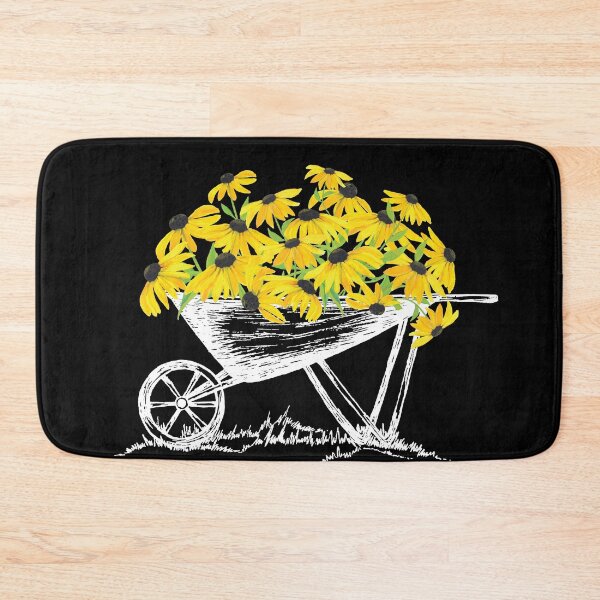 Item preview, White sketched wheel barrow with black eyed yellow susan flowers designed and sold by The Pattern Mill.