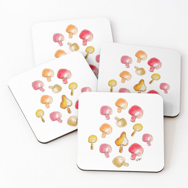 Cute watercolour mushrooms Coasters (Set of 4)