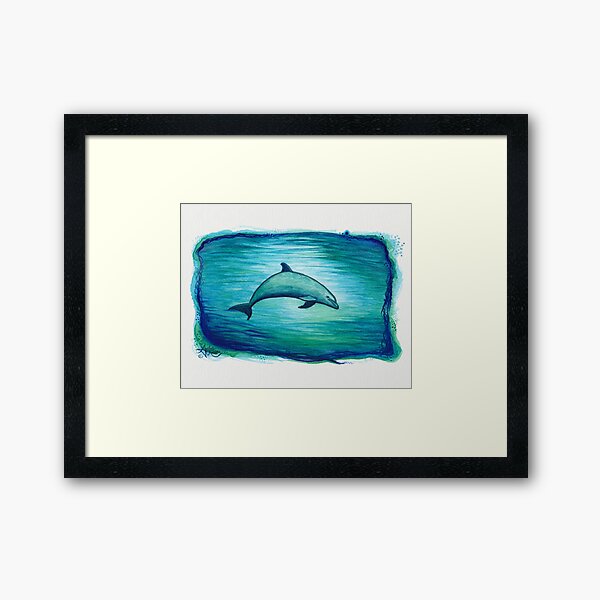 "Indigo Lagoon" by Amber Marine ~ watercolor dolphin painting, art © 2015 Framed Art Print