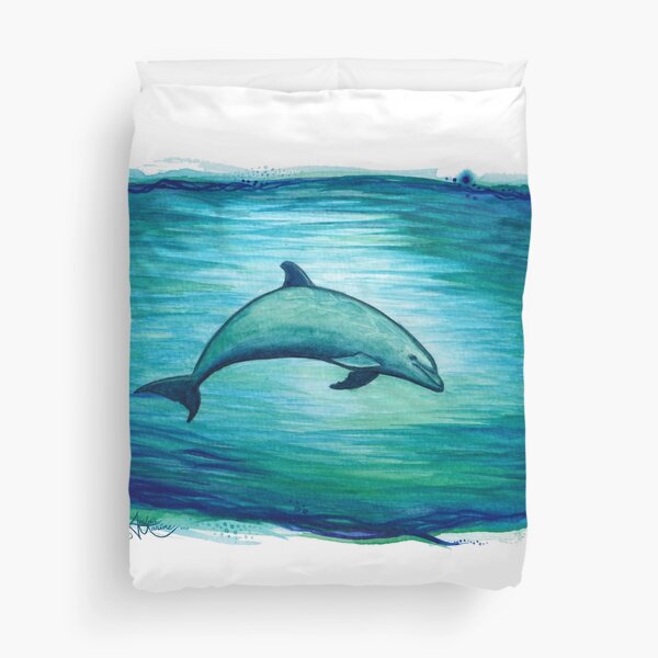 "Indigo Lagoon" by Amber Marine ~ watercolor dolphin painting, art © 2015 Duvet Cover