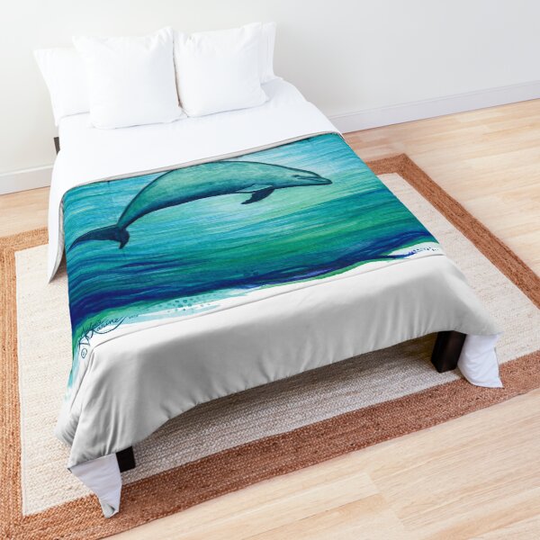 "Indigo Lagoon" by Amber Marine ~ watercolor dolphin painting, art © 2015 Comforter