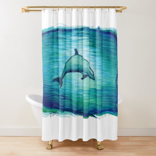 "Indigo Lagoon" by Amber Marine ~ watercolor dolphin painting, art © 2015 Shower Curtain