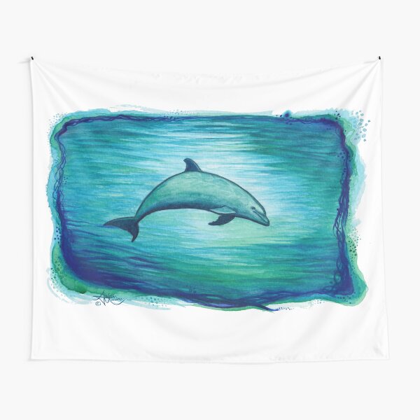 "Indigo Lagoon" by Amber Marine ~ watercolor dolphin painting, art © 2015 Tapestry