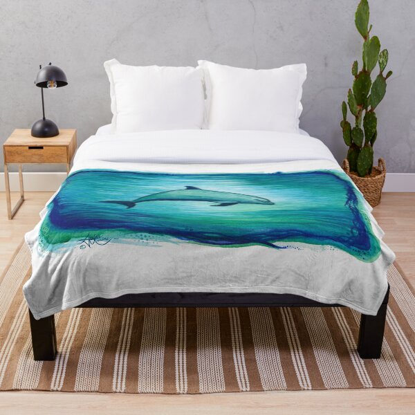 "Indigo Lagoon" by Amber Marine ~ watercolor dolphin painting, art © 2015 Throw Blanket