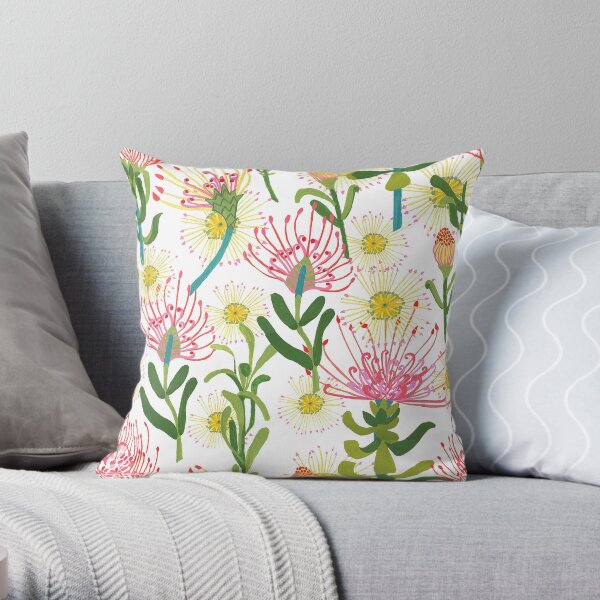 Pincushion Proteas Throw Pillow