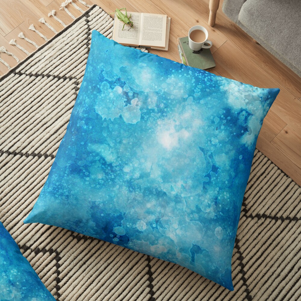 Blue watercolor spaltters Floor Pillow