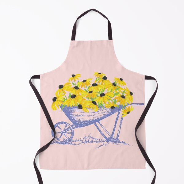 Item preview, Black eyed yellow susan flowers in blue sketched wheel barrow designed and sold by The Pattern Mill.