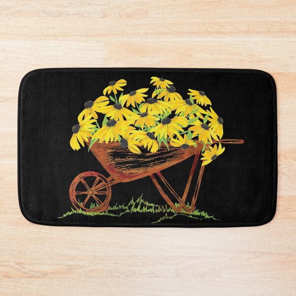 Item preview, Rudbeckia Black eyed yellow susan flowers in rustic sketched wheelbarrow designed and sold by The Pattern Mill.