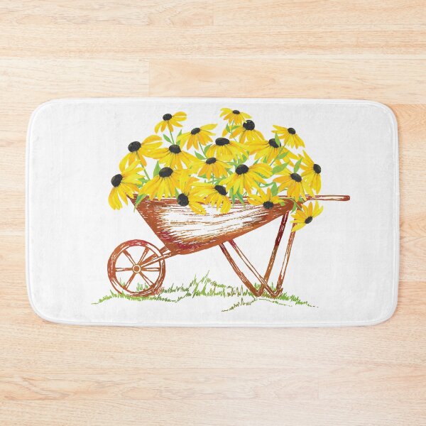 Item preview, Black eyed yellow susan flowers in rusty sketched wheel barrow designed and sold by The Pattern Mill.