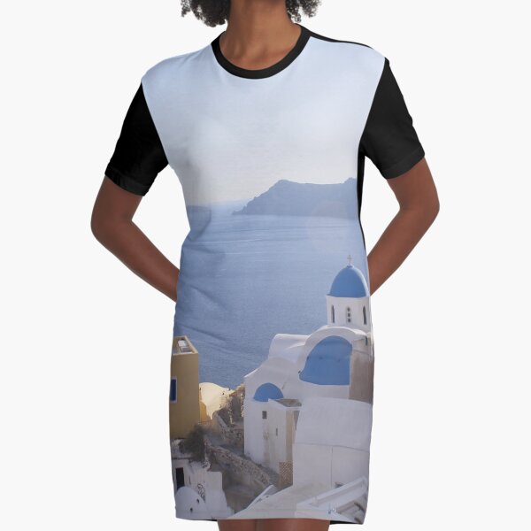 Ocean view, Santorini Oia Greece Graphic T-Shirt Dress