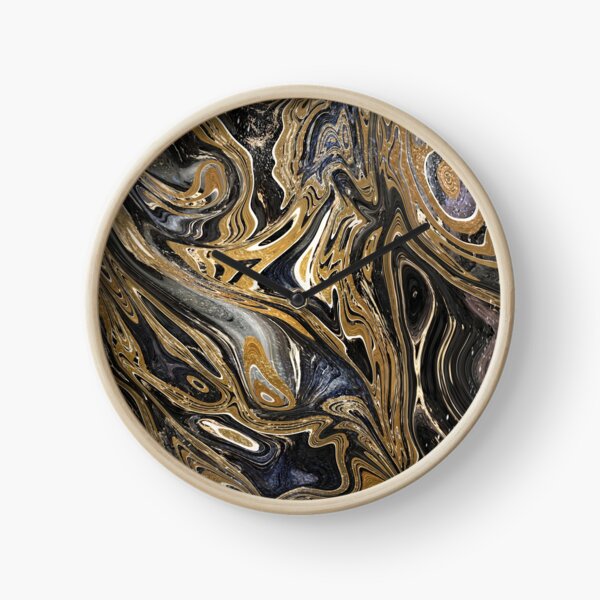 Black and Gold Liquid Marble Clock
