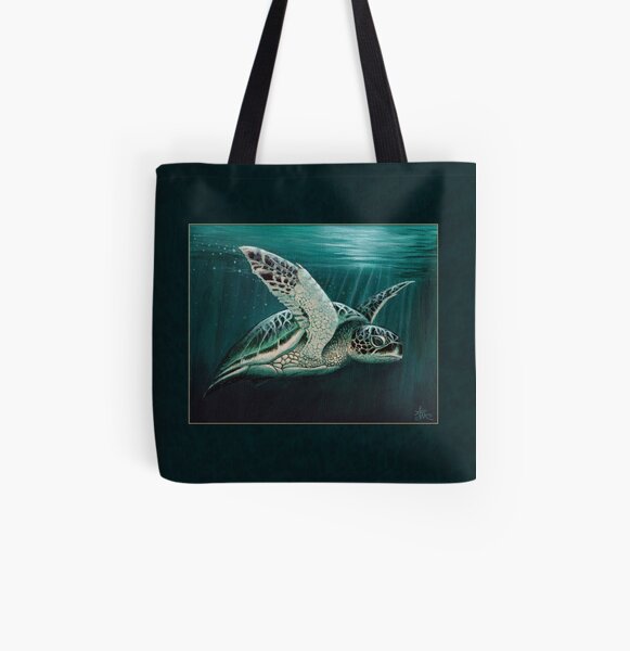 "Moonlit" by Amber Marine ~ Acrylic sea turtle painting, art © 2015 All Over Print Tote Bag