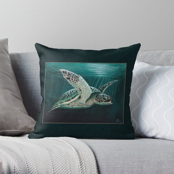 "Moonlit" by Amber Marine ~ Acrylic sea turtle painting, art © 2015 Throw Pillow