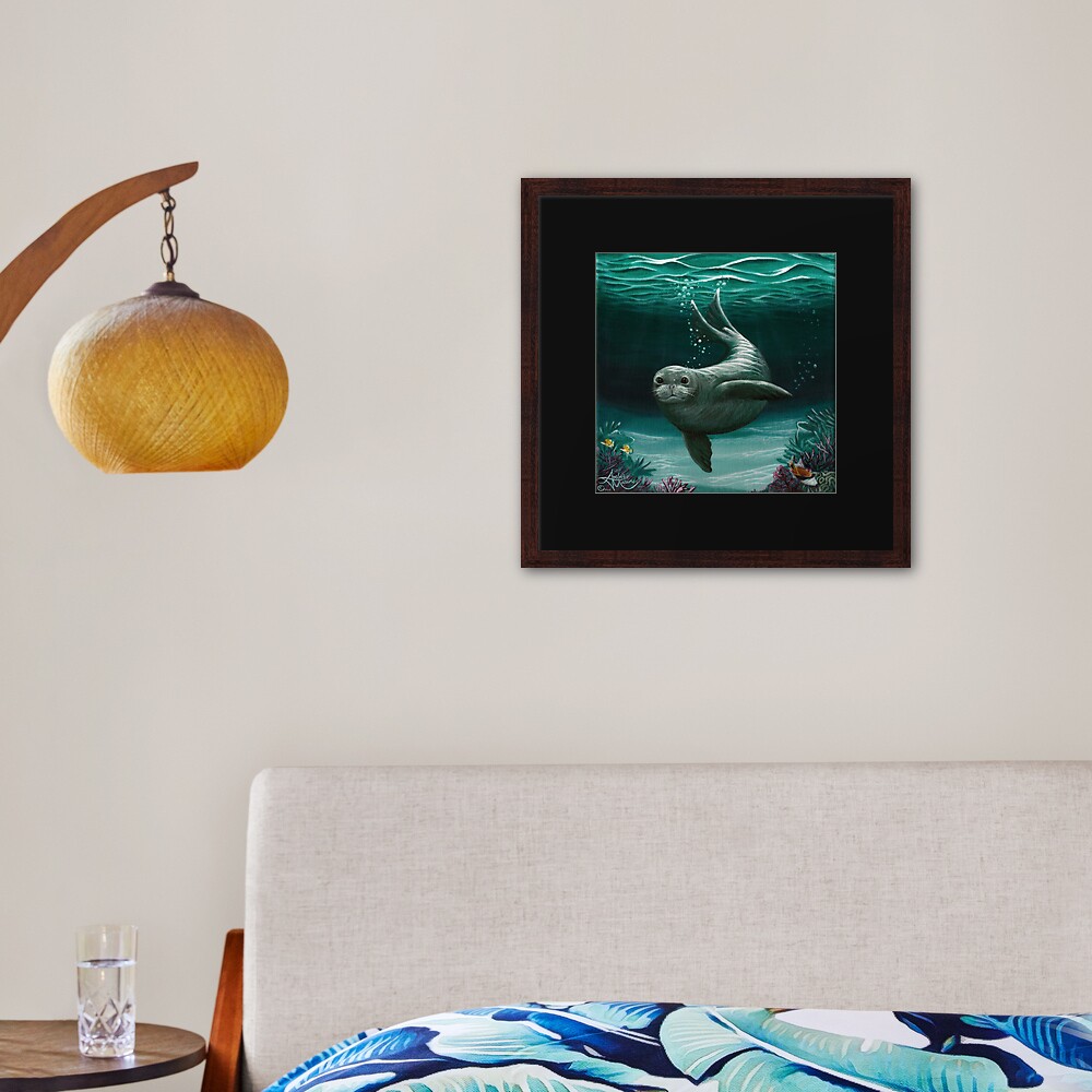 "Hawaiian Monk Seal" by Amber Marine ~ Acrylic painting, art © 2015 Framed Art Print