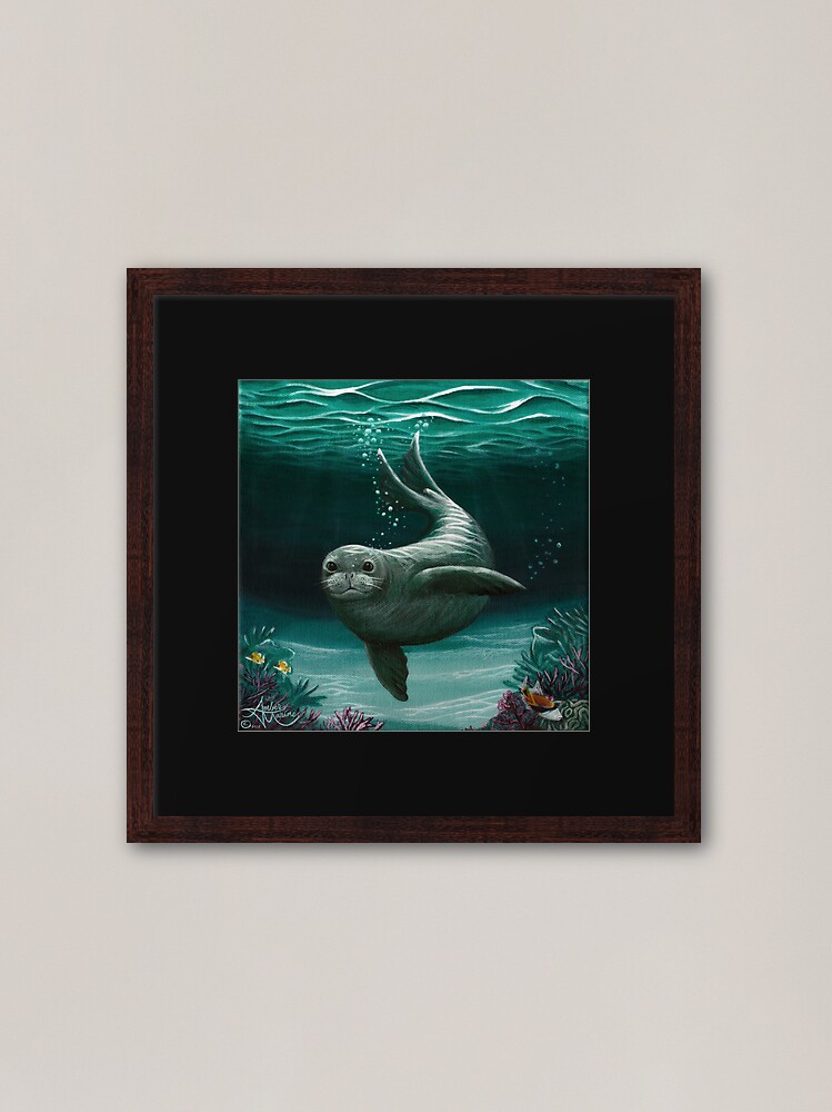 Alternate view of "Hawaiian Monk Seal" by Amber Marine ~ Acrylic painting, art © 2015 Framed Art Print