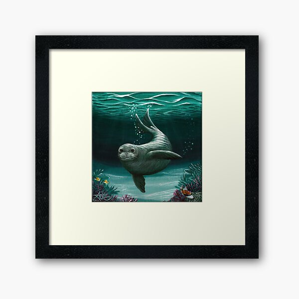 "Hawaiian Monk Seal" by Amber Marine ~ Acrylic painting, art © 2015 Framed Art Print