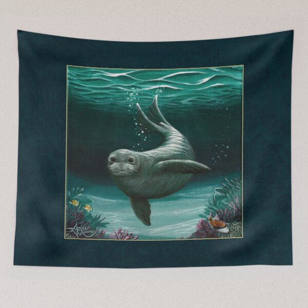 Item preview, "Hawaiian Monk Seal" by Amber Marine ~ Acrylic painting, art © 2015 designed and sold by Amber Marine ~ Wildlife Artist ~ © 2004-2021.