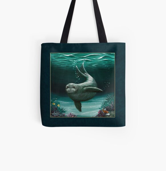 "Hawaiian Monk Seal" by Amber Marine ~ Acrylic painting, art © 2015 All Over Print Tote Bag