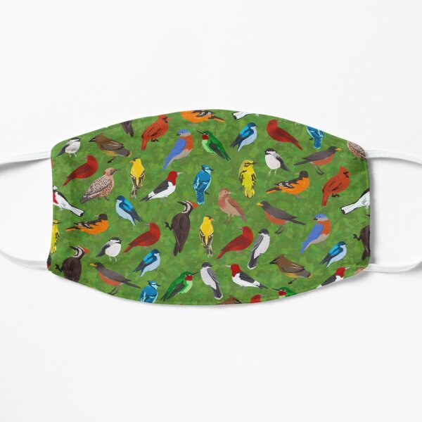 Backyard and Forest Birds on Leafy Background Flat Mask