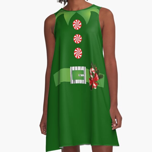green elf Merry Christmas Santa's helper elf costume  A-Line Dress