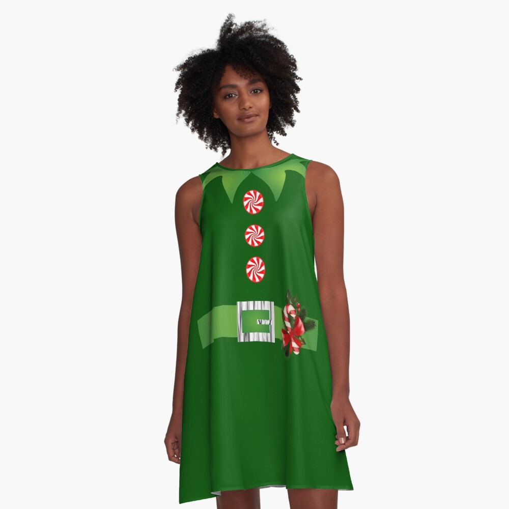 green elf Merry Christmas Santa's helper elf costume A-Line Dress