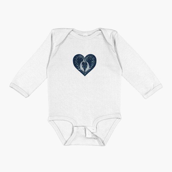 "Bubble Heart" Dolphins Watercolor Art by Amber Marine, (Navy Background Version) © 2020 Long Sleeve Baby One-Piece