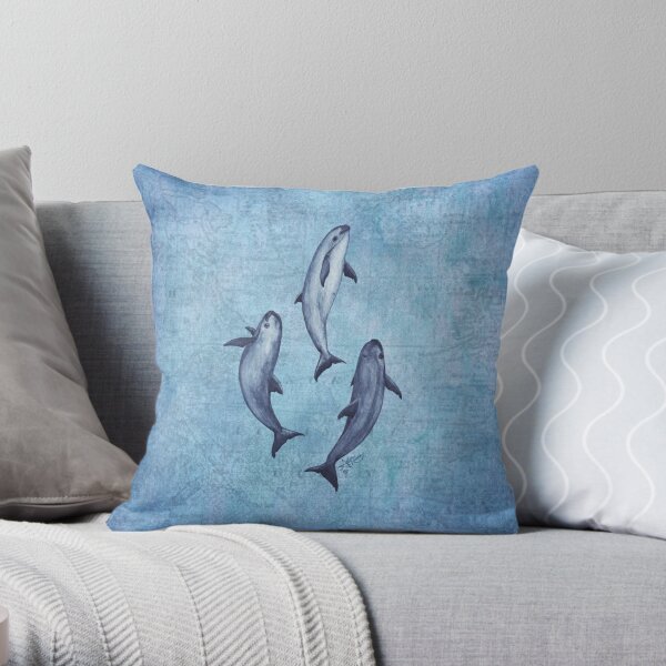 "Three Little Vaquitas" watercolor art by Amber Marine, © 2015 Throw Pillow