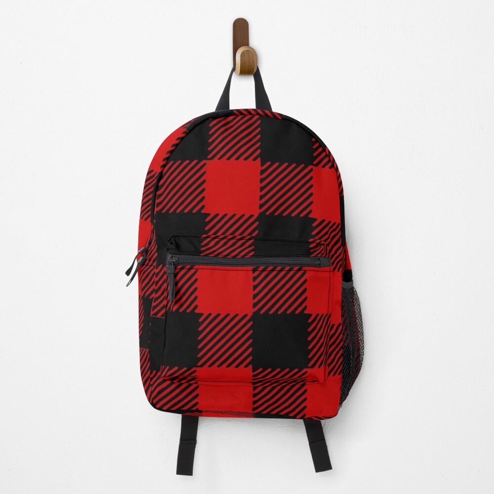 red plaid backpack