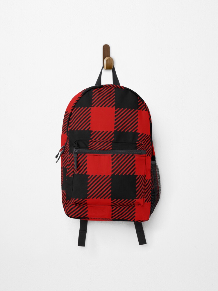 red and black checkered backpack