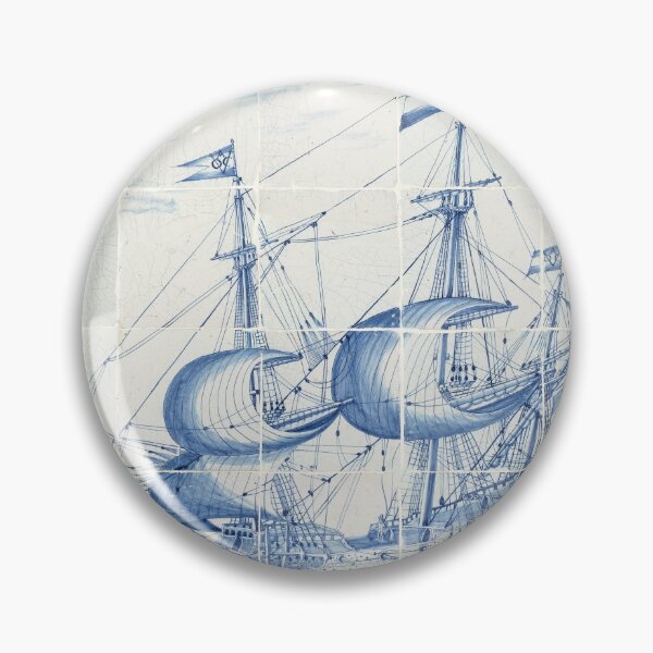 Item preview, Ship: Dutch blue tile art from seventeenth century designed and sold by TJ Devadatta Best.