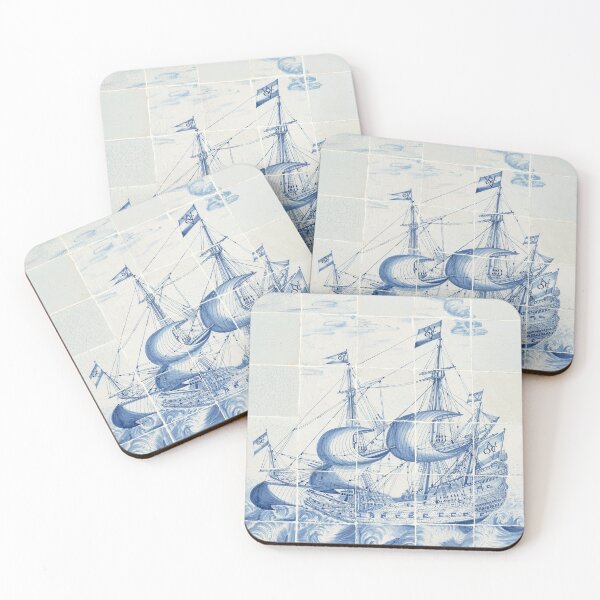 Item preview, Ship: Dutch blue tile art from seventeenth century designed and sold by TJ Devadatta Best.