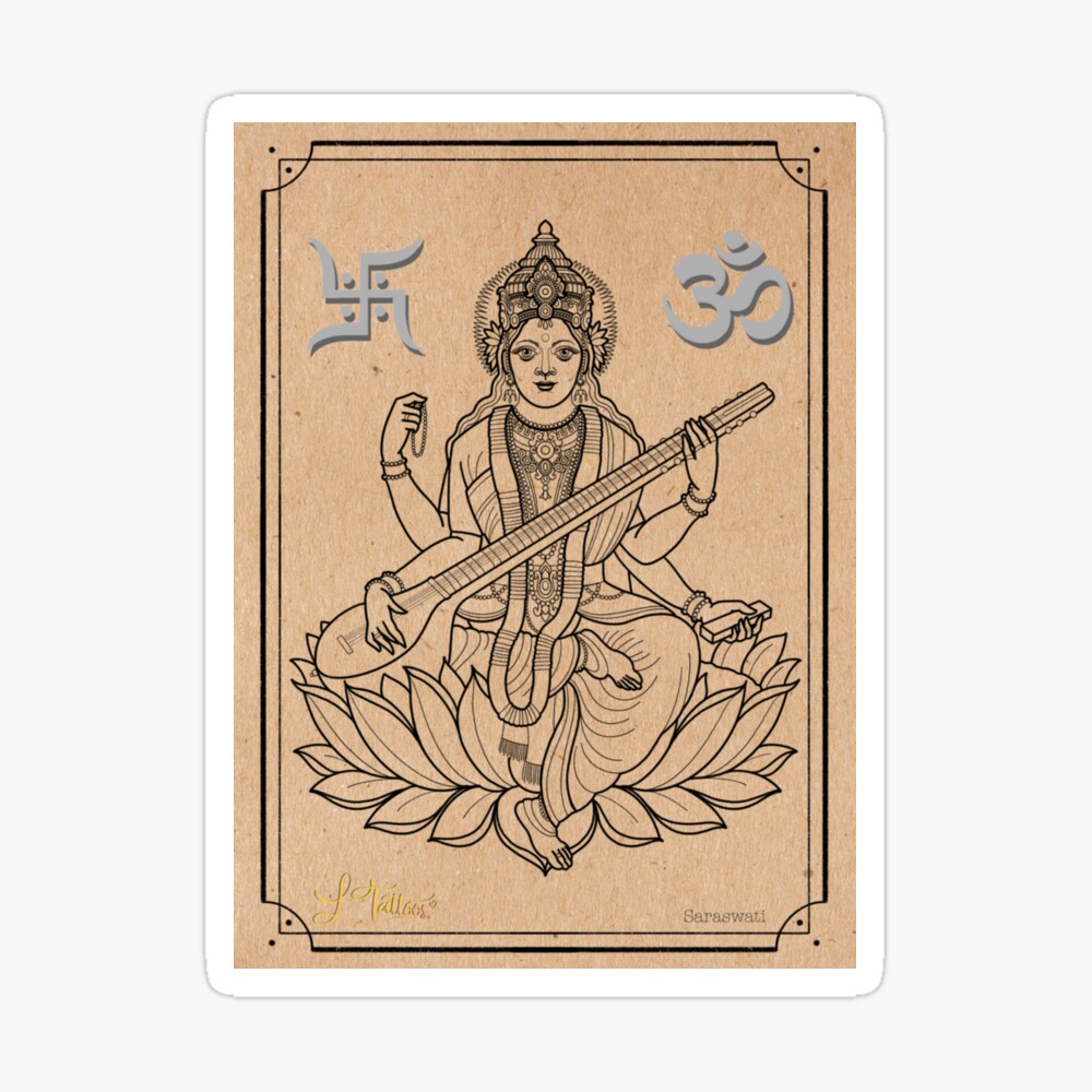 Hand draw indian god saraswati maa on vasant panchami card design 5508581  Vector Art at Vecteezy