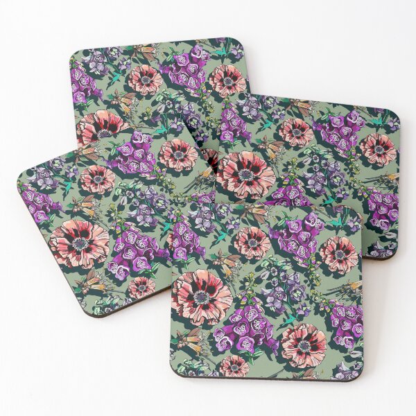 Item preview, Floral verde salvia con dedalera y amapolas designed and sold by ariellemorris.