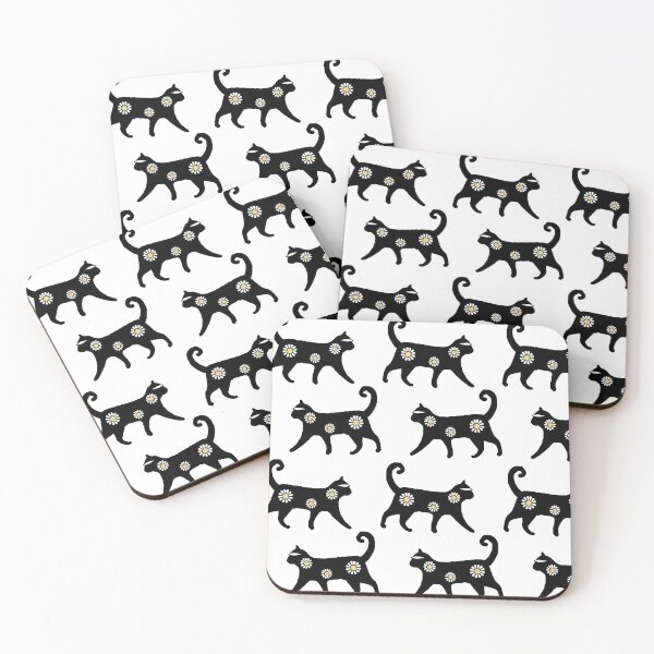 Item preview, black cat floral pattern cute seamless designed and sold by Nabojit.