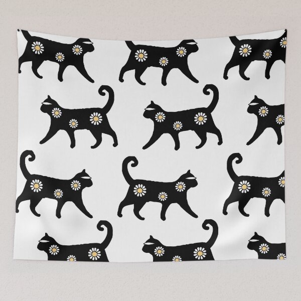 Item preview, black cat floral pattern cute seamless designed and sold by Nabojit.